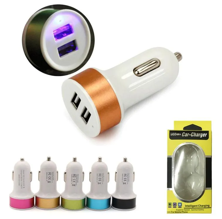 Dual Port Universal USB Car Charger Compatible withAndriod Phones Tablets and Smart Phones Portable Travel Chargers With Retail 9135725