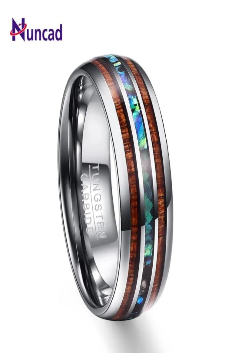 Wedding Rings Nuncad 8mm Hawaiian Koa Wood And Abalone Shell Tungsten Carbide For Men Comfort Fit Size 5148731139