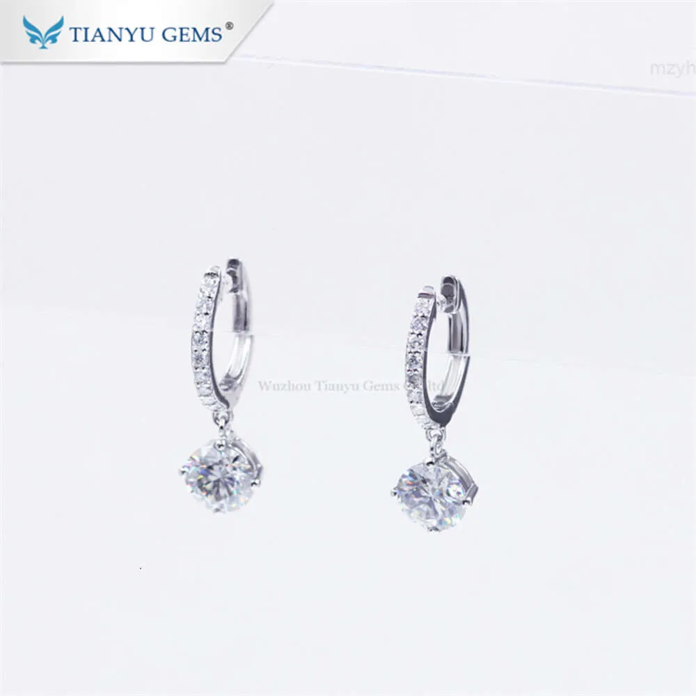 Tianyu edelstenen sieraden groothandelsprijs 925 Sterling zilveren vergulde klassieke witte moissaniet oorbel voor dames