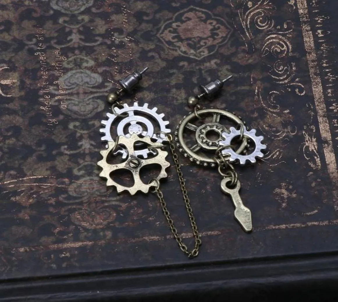 Stud Women Steampunk Antik Dişli Kolye Dangly Uzun Kanca Küpe Kulübü Jewelrystud5577126