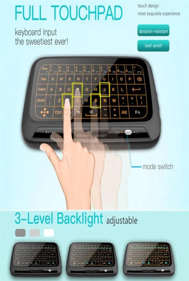 H18 plus teclado sem fio retroiluminado h18 24ghz fly air mouse tela cheia touchpad combo controle remoto retroiluminação para pc android tv 9698661
