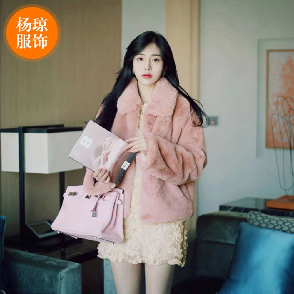 2023 Nya våren och hösten koreansk utgåva Square Collar Haining Mink Short Imitation Fur Coat Women's 335817