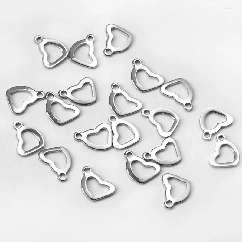 Charms ASON 100pcs/lot Stainless Steel Sliver Heart Charm Diy Jewelry Making For Necklaces Bracelet Christma Accessories Year Gift