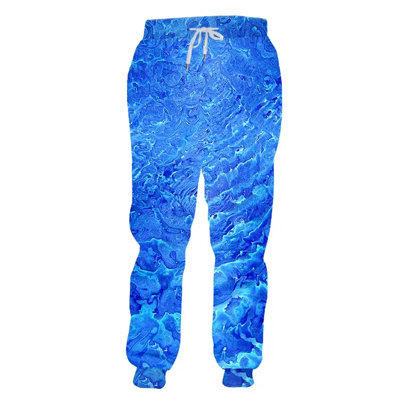 Sweatpants UJWI 3d Print Blue wave color Sweatpant Scenic Coconut Tree Hiphop Sweat Pants Fall Winter Elastic Sweatpants Jogging