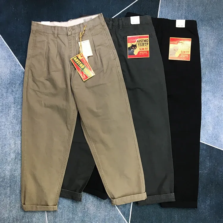 Pants Automne nouveau américain rétro tissé conique Cargo pantalon hommes mode 100% coton lavé vieux décontracté Cityboy pantalon droit ample