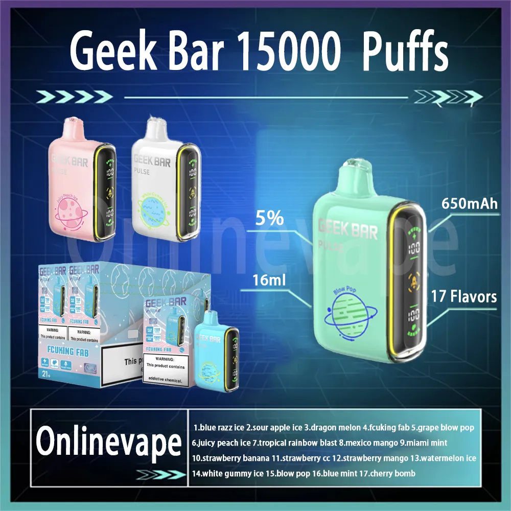 Geek Bar 15000 Puff E Cigarette jetable 16 ml pré-rempli Pod 650 mAh batterie rechargeable 17 saveurs 15K Puff Vape kit