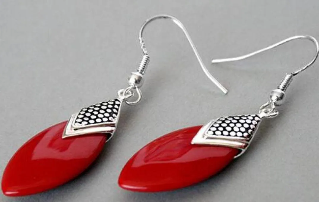 Fabuloso de Plata 925 Coral Rojo Plano Gota Pendientes 145Quot9891416