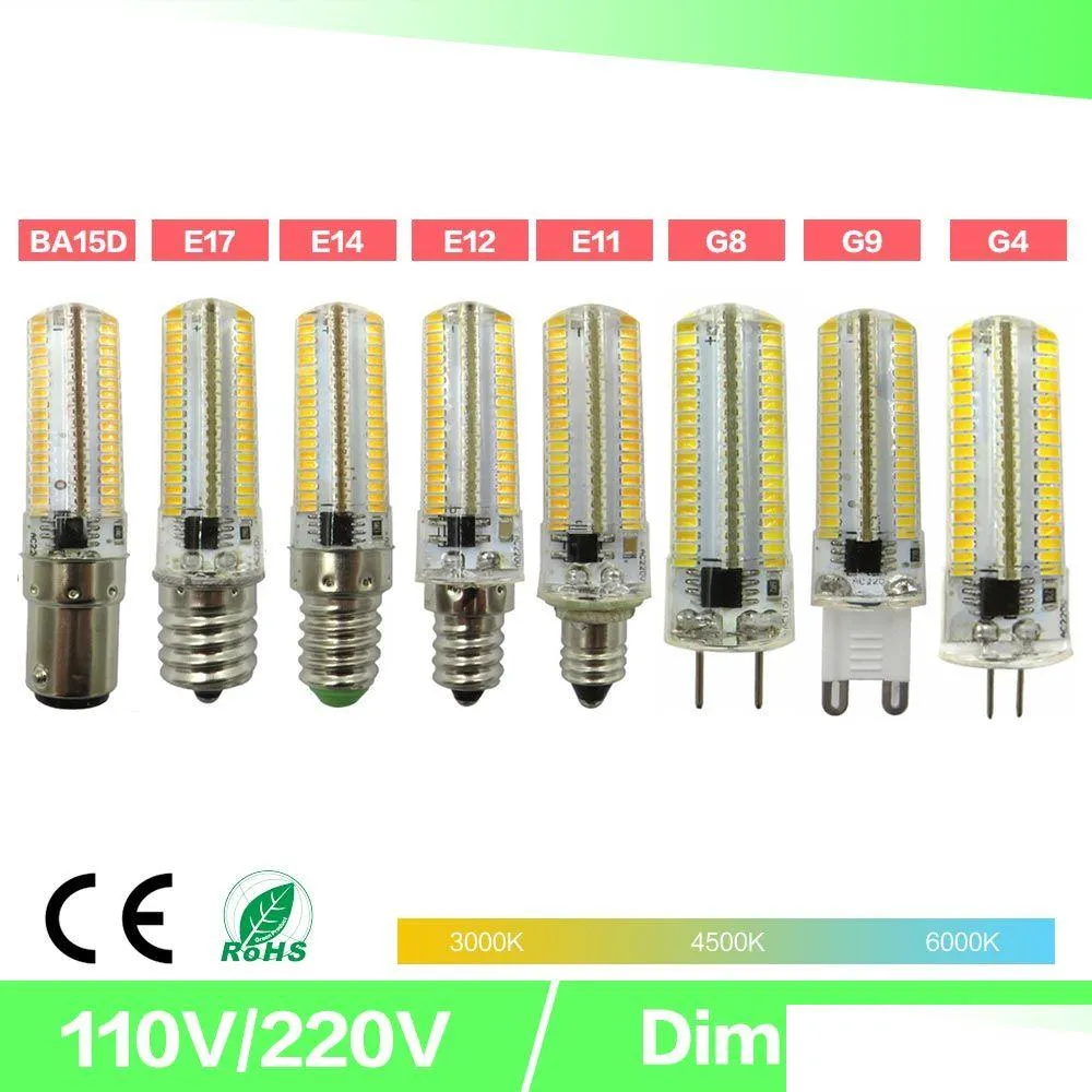 Led Bulbs Dimming Led Mini Bb Crystal Clear Sile Corn Light 3014 Smd 152 Ac220V / Ac110V For Chandelier E14 G9 G4 Drop Delivery Lights Dhjtf