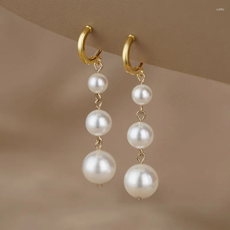 Boucles d'oreilles pendantes classiques rétro en perles longues pour femmes, Imitation ronde blanche et rouge, mode coréenne, bijoux de tempérament de fête de mariage