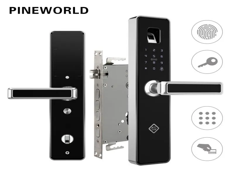 PINEWORLD Biometrische vingerafdruk Smart LockHandle Elektronisch deurslotVingerafdrukRFIDKey Touchscreen Digitaal wachtwoordslot 2013748794