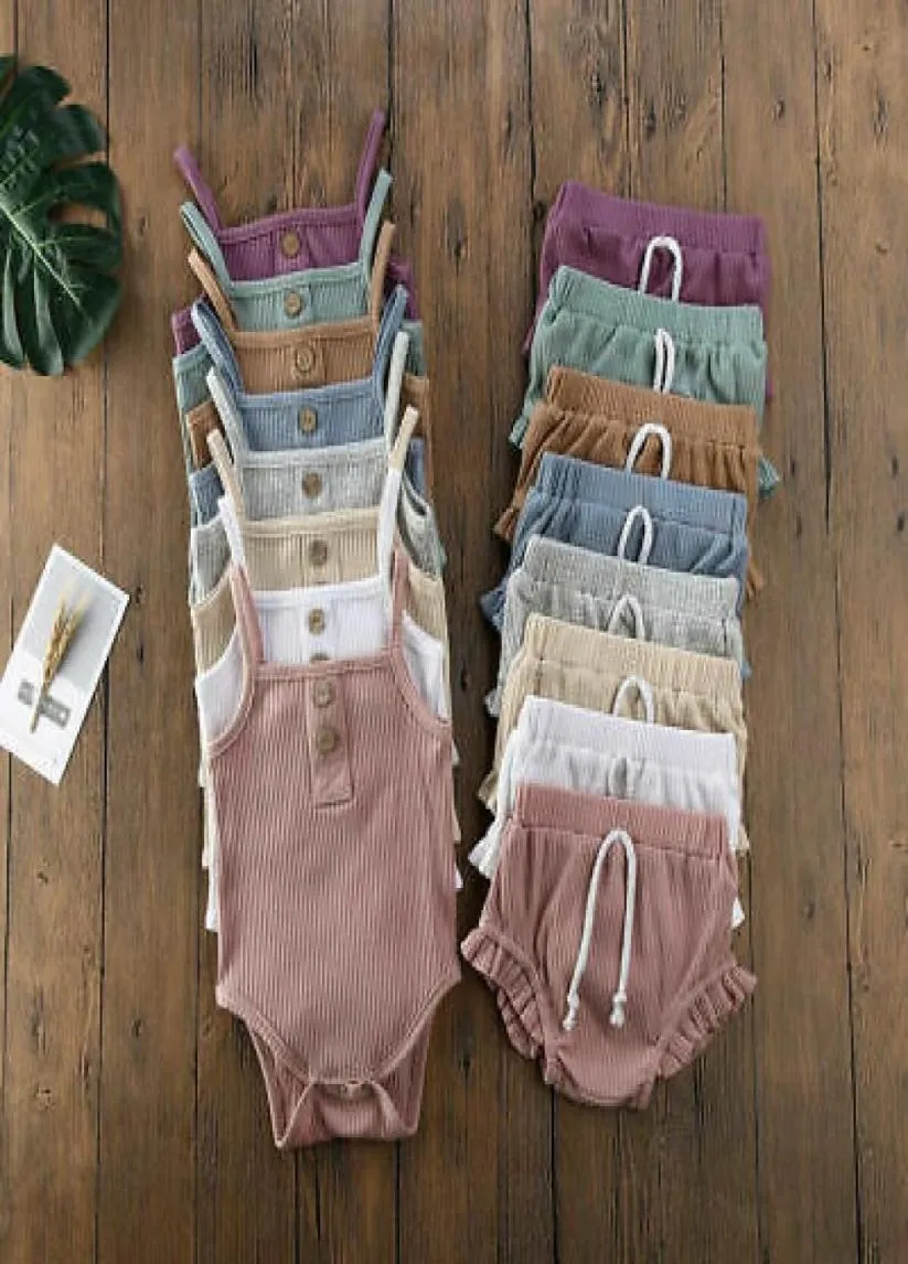 Ensemble 2 pièces pour nouveau-né fille et garçon, vêtements en coton solide, Camisole sans manches, body et short à volants, tenues 4016053