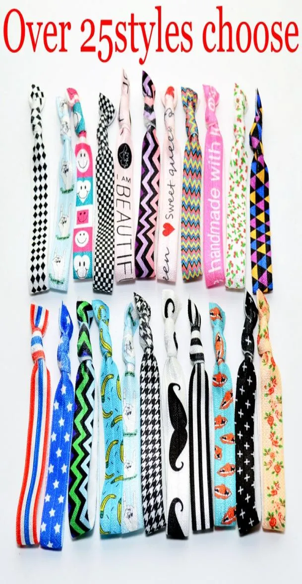 100 PCSLOT 25 Färger Alternativ Ins Woman Chevron Knutt Ribbon Print Hair Tie Ponytail Holder Stretchy Elastic Letter Floral HeA1821949