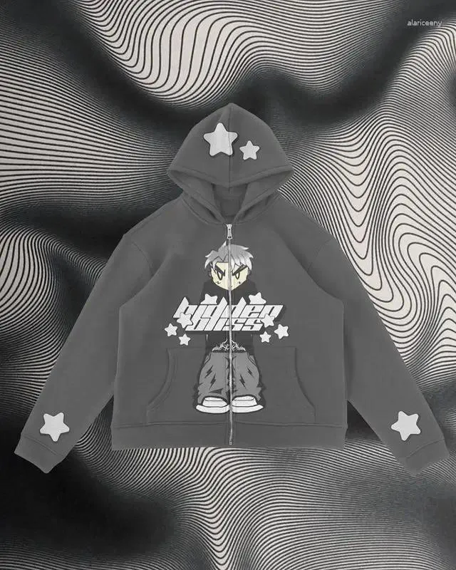 Kvinnors hoodies 2024 Harajuku y2k kvinnor japanska söta streetwear tecknad lös tröja par zip up hoodie goth kawaii kläder