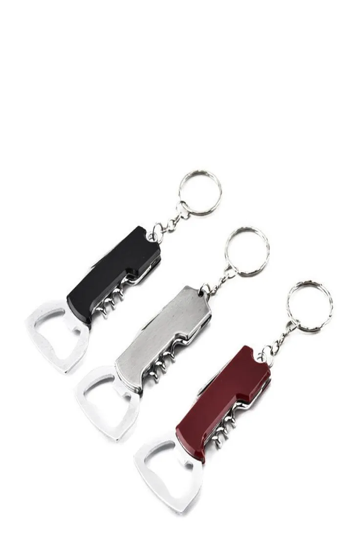 Portable Key Ring Bottle Opener Rostfritt stål Korkskruvkniv Pulltap Dubbel gångjärn Vinflasköppnare Kök Bar Tool VT14512629