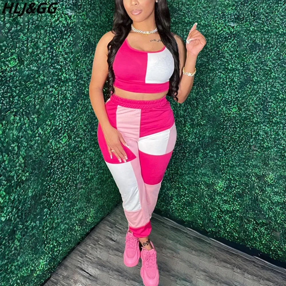 Suits Hljgg Casual Printing Two Piece Set Women Thin Strap Crop Vest and Pants Tracksuits Spring Female Matching Sporty 2PCS Outfits