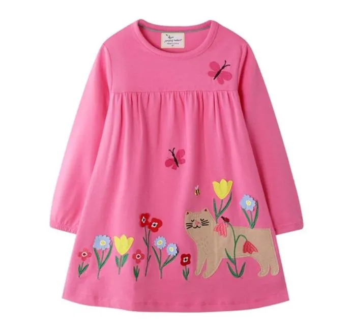 Katze Applikation Mädchen Kleider Baumwolle Prinzessin Langarm Baby Kleid Tiere Kinder Kostüm Party süß 2107272579327