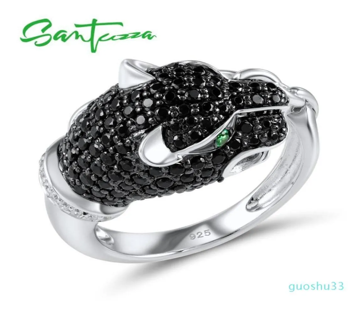 Luxus-Silber-Leoparden-Ring für Damen, 925er-Sterlingsilber, innovativer Tier-Ring mit natürlichen schwarzen Steinen, einzigartiger Modeschmuck Y19056344004