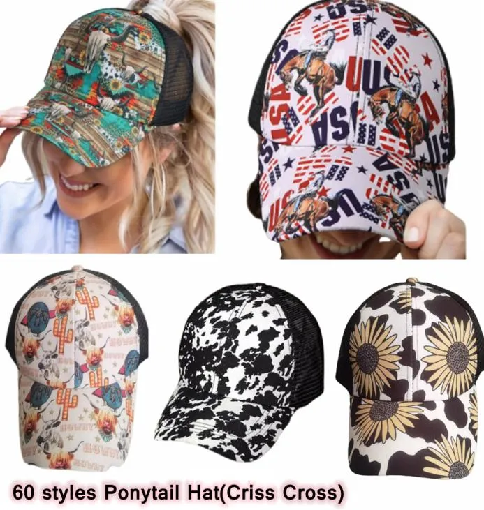 Ponytail Hat Criss Cross Washed Distressed Messy Buns Ponycaps Baseball Cap Trucker Mesh Hats ZZA1056639