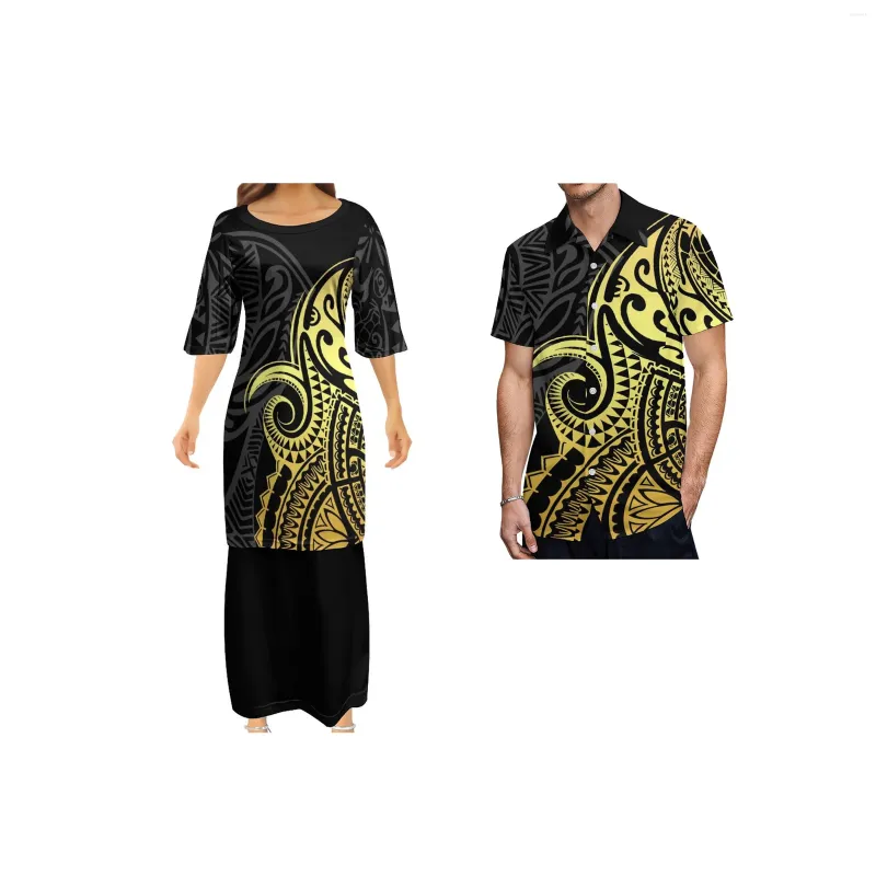 Vestidos de festa 2024 verão Samoa Puletasi Tatau Padrão Maxi Vestido Meia Manga Top Saia Terno Camisa Curta Mens