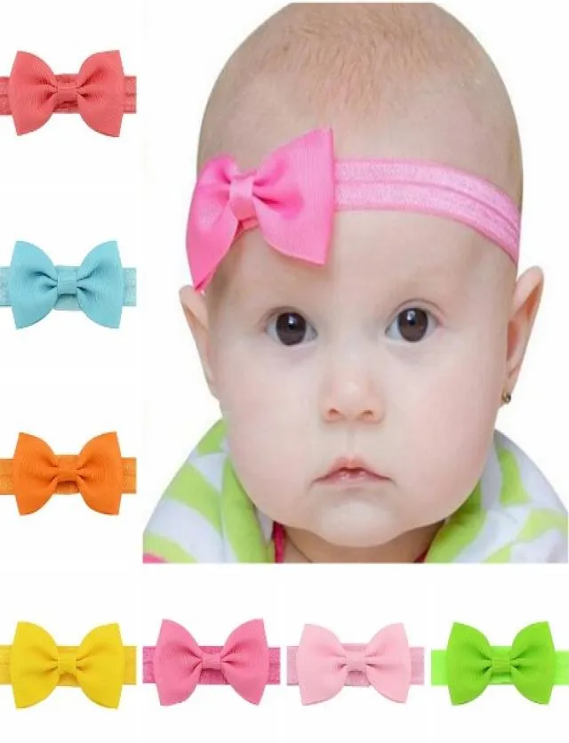 Whole 20pcslot Baby Girl Small Bow Tie Headband DIY Grosgrain Ribbon Bow Elastic Hair Bands For Infant Toddler Hair Accessor9702650