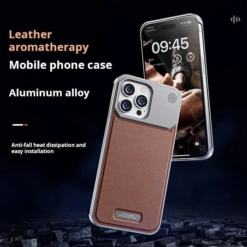 Coque de téléphone en cuir et métal, en alliage d'aluminium, pour iPhone 14, 13, 15 Pro Max, avec aimant, Charge sans fil