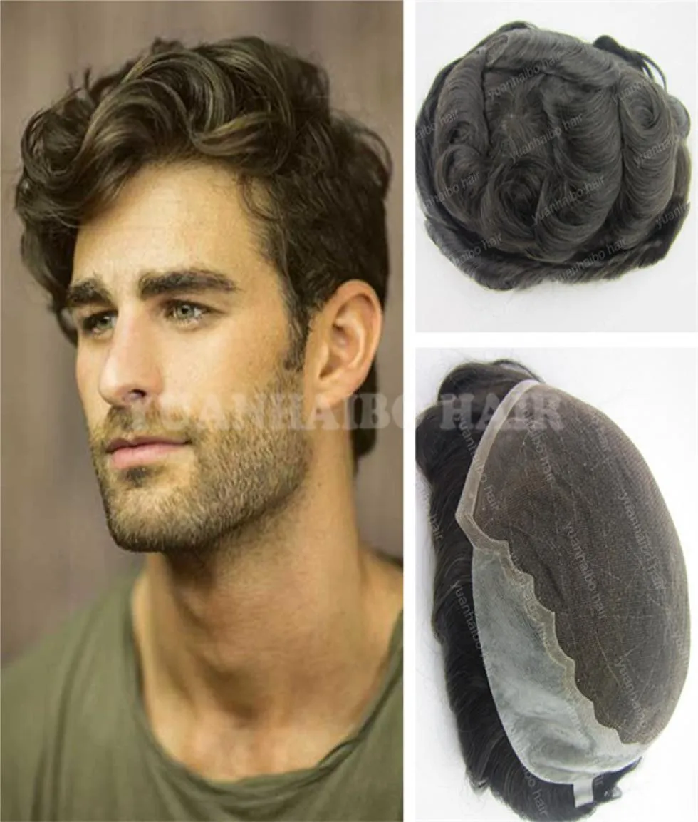 Parrucchino da uomo con onda sciolta, base Q6, capelli umani brasiliani vergini neri naturali di grado 8A 2799942