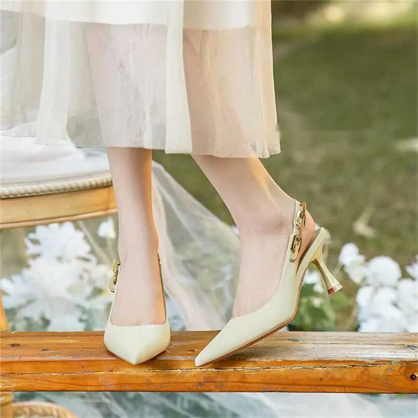 Hip Sandles Heels Pointed Toe Thin Heel High Heeled Single Shoes For Women With Chain Style Sandals Spring Summer Flip Flop 240228