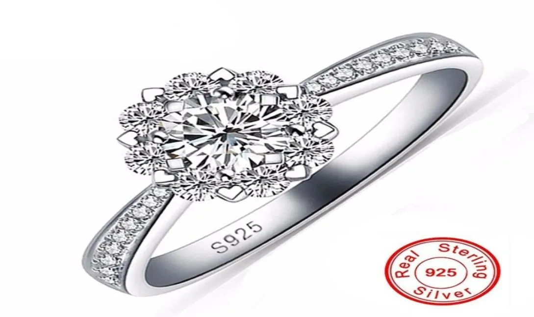 Luksusowy solidny srebrny sona diamond CZ Pierścionki zaręczynowe biżuteria 925 Srebrny palec ślubny pierścienie kwiatowe dla kobiet5194751