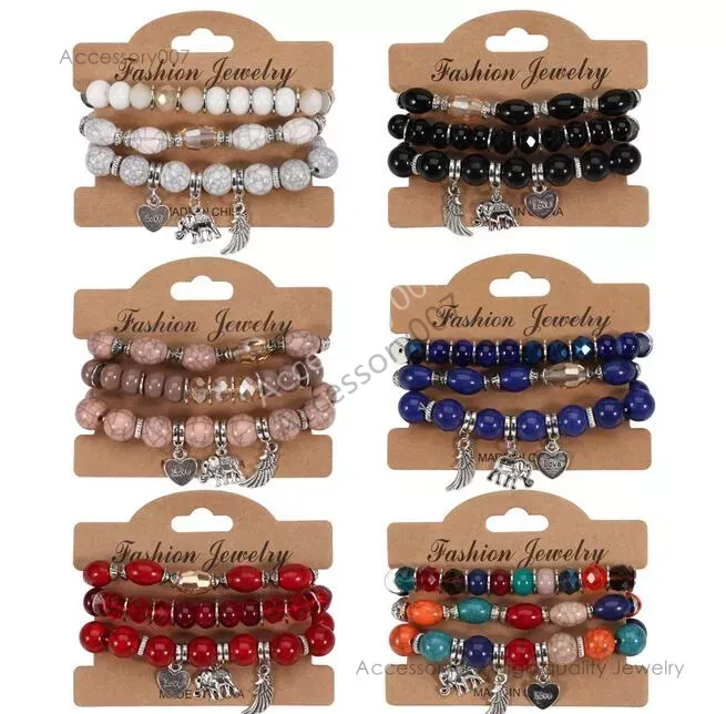 Designer-Schmuck-ArmbandBohemian 3-teiliges Set Damen handgefertigte Perlen Armband-Set Sommer bunte Perlen Elefantenflügel Armreif Mädchen Boho Schmuck Zubehör