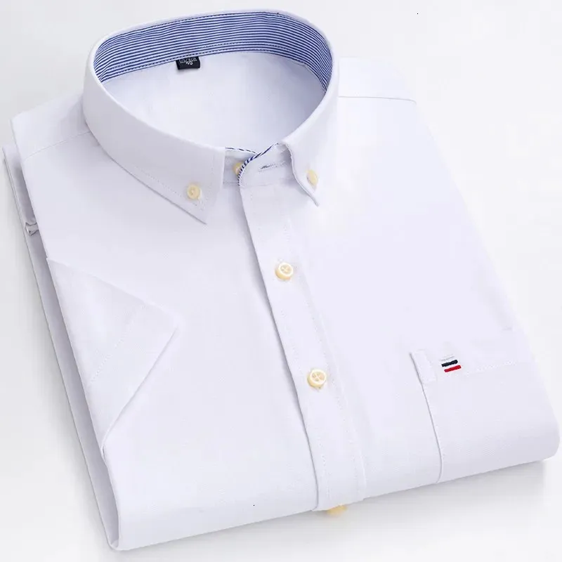Plus Size S to 7XL Short Sleeve Shirts 100% Cotton Oxford Soft Comfortable High Quality Summer Business Mens Casual Shirts 240307