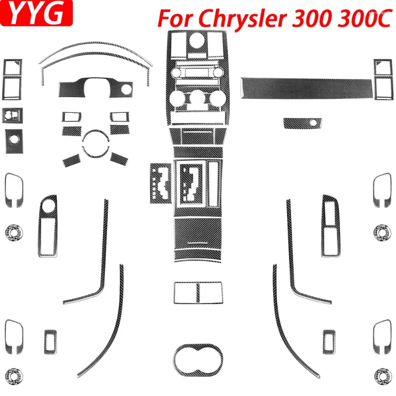 Interiörstillbehör för Chrysler 300 300C 2005-2007 Real Carbon Fiber Gear Shift Air Outlet Rattpanelen Bilklistermärke