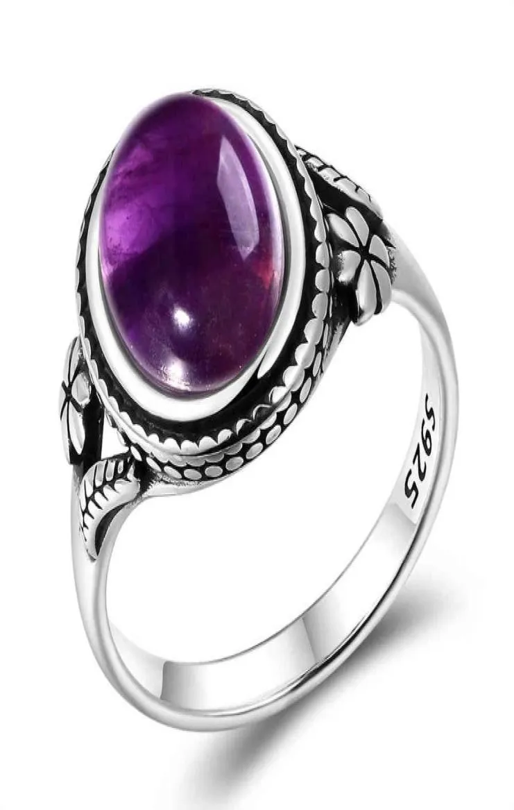 Nasiya Vintage Bohemia Style 8x10MM Oval Natural Amethyst Rings For Women 925 Silver Ring Anniversary Party Gift Fine Jewelry9430261