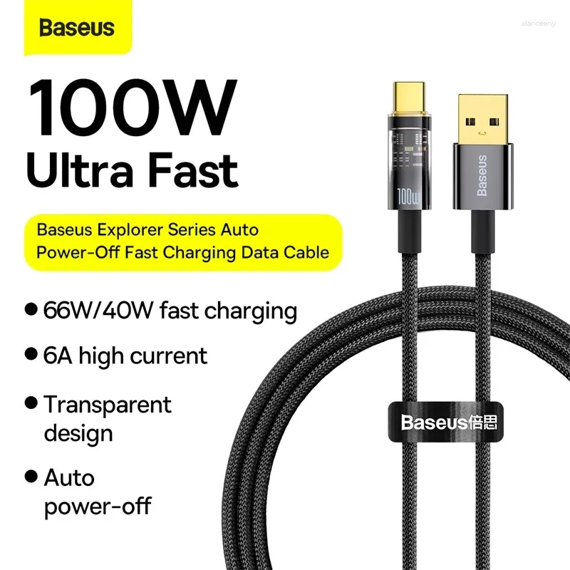 Baseus Explorer Series Cabo de dados de carregamento rápido com desligamento automático USB para tipo C 100W