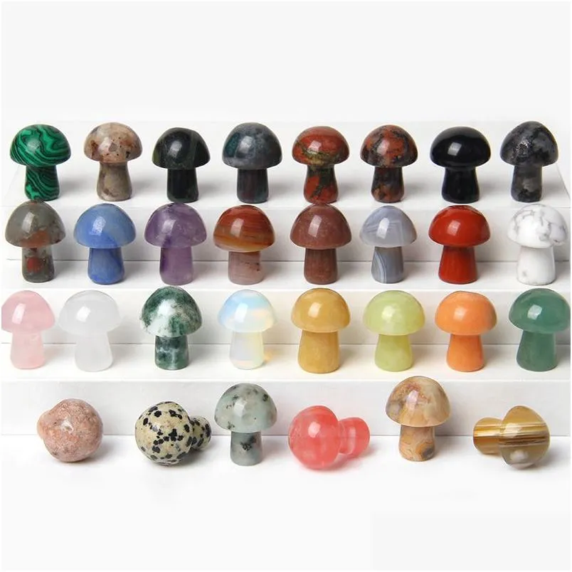 Stone Random Color Mini Mushroom Plant Statue Natural Stone Carving Aquarium Home Decoration Crystal Polishing Gem Drop Delivery Jewe Dhmg7