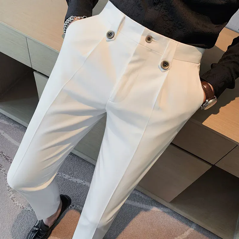 Pants British Style Autumn New Solid High Quality Dress Pant Men Slim Fit Casual Office Trousers Formal Social Wedding Party Suit Pant
