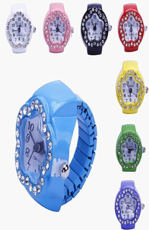 Cluster Rings Creative Flower Rhinestone Dial Electronic Quartz Finger Watch Ring Women039s Personality Joker Jewelry Party Acc5451599