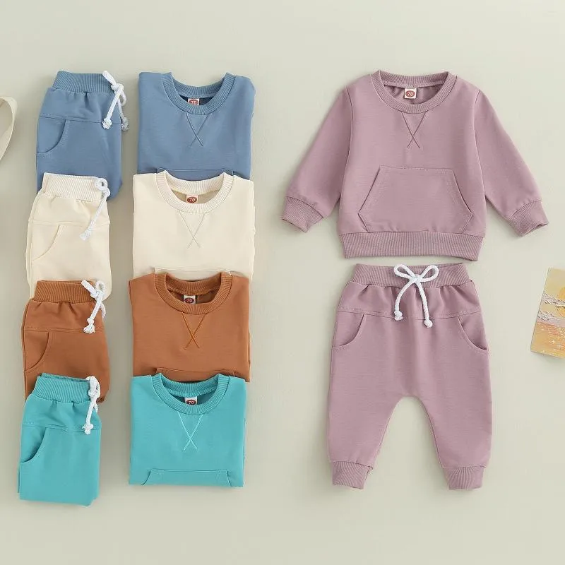 Kläder sätter Citgeeautumn Toddler Baby Boys Girls Pants Set Long Sleeve Brodery Sweatshirt Elastic Midje outfit Fall Clothes