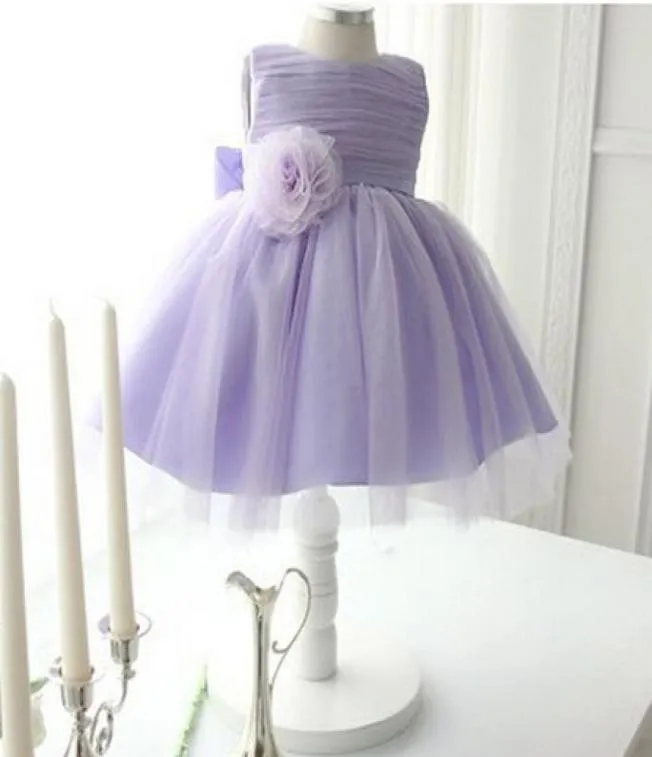 2015 NOWOŚĆ Urocze kwiat nowożeńców Lawenda Dresses Sukienki bez rękawów Tiul Flower Bow Sweet Girl