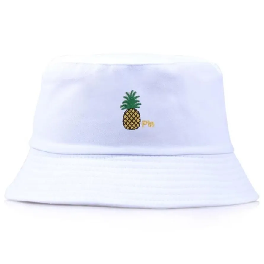 Hommes Femmes Ananas Seau Chapeau Hip Hop Pêcheur Panama Chapeaux Broderie Coton En Plein Air Été Casual Swag Bob Visière Cap Large Brim285r