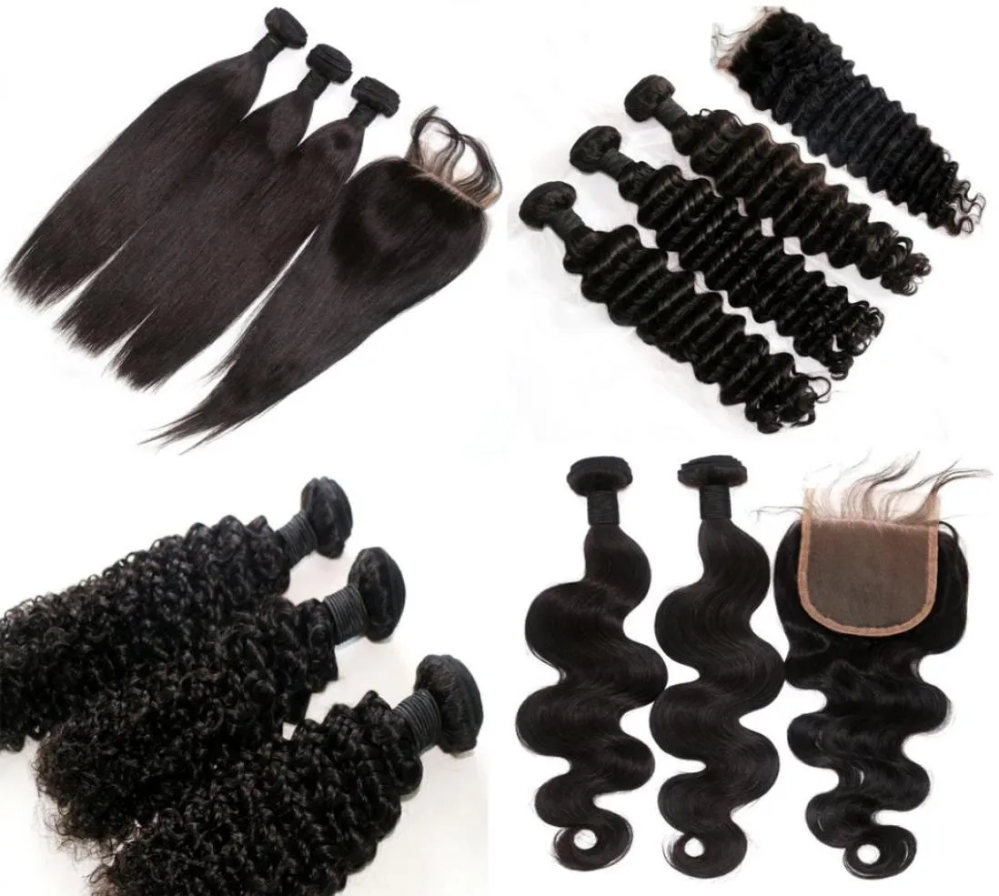 ブラジルの髪の織り3pcs髪を買う1つのレース閉鎖未処理のマレーシアのインドのペルーのモンゴル人髪の拡張7502257