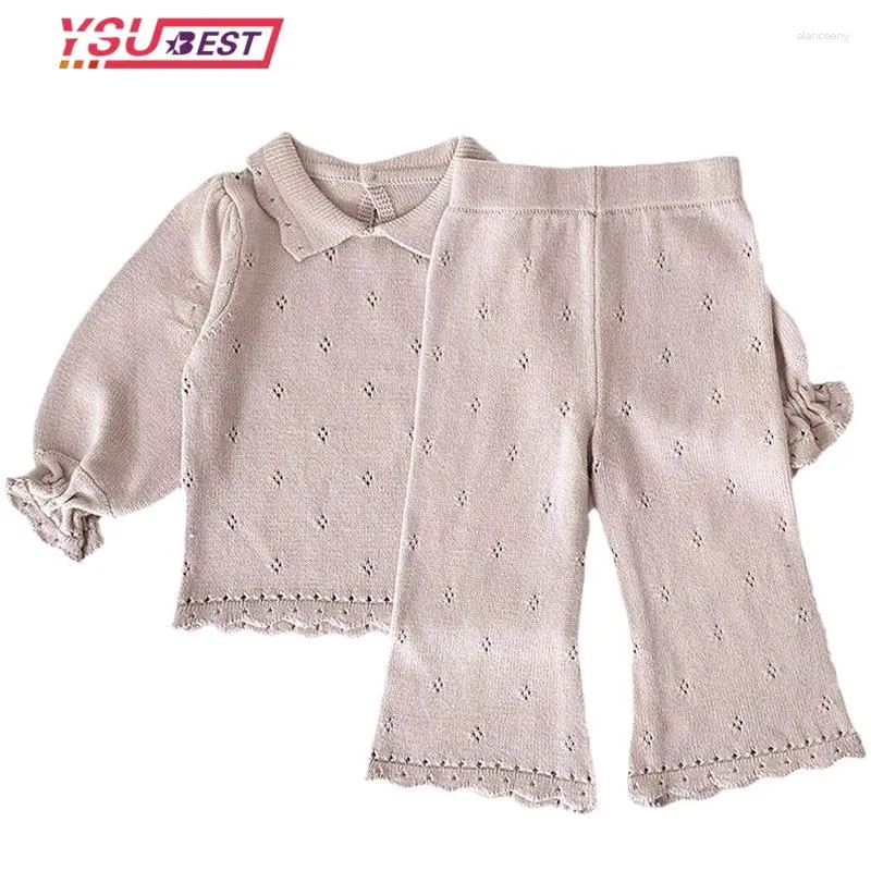 Vêtements ensembles de filles infantiles Suit à tricot d'hiver Vêtements de vêtements en tricot Pantalon Flare Set Baby Hollow Out Pull