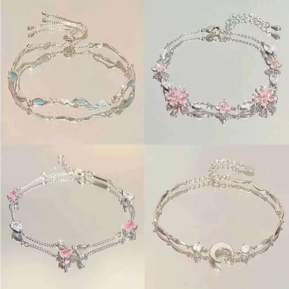 Cherry Blossom Bow Bracelet Small High End Pink Zirconia Stone, Clear and Cold Feeling, Best Friend Handicraft, Trendy Bracelet