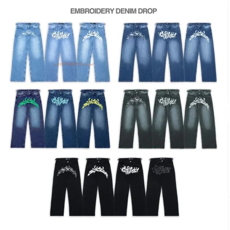 Marque européenne américaine Jeans hommes femmes Ins Explosion modèles marque pantalon en Denim décontracté rue personnalité conception impression Jeans 240219