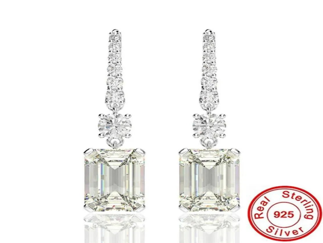 Emerald Cut 4CT Moissanite Diamond Earrings 100 Real 925 Sterling Silver Party Wedding Drop Dangle Earrings for Women Jewelry493888