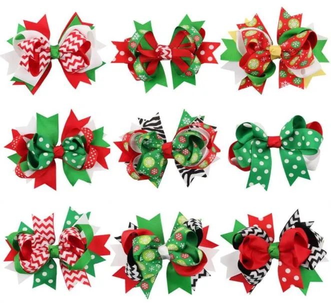 Girls Bow Christmas Hair Clip Ribbon Bow pose sur 3d Barrettes Kids Christmas Headress Childre