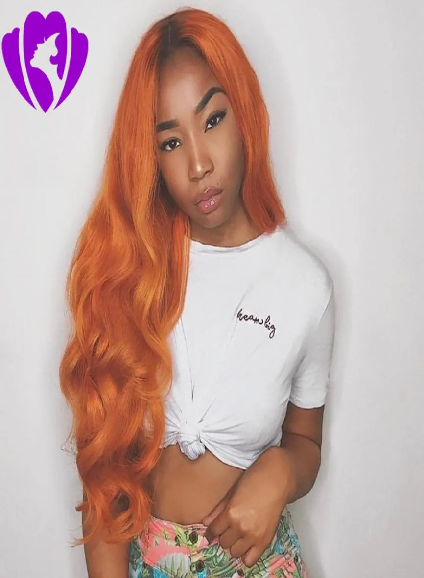 Middle Part Peruca Cabelo Long Body Wave Hair Wigs Ombre Orange Syntetic spets Front Wig For Womem Costume9546590