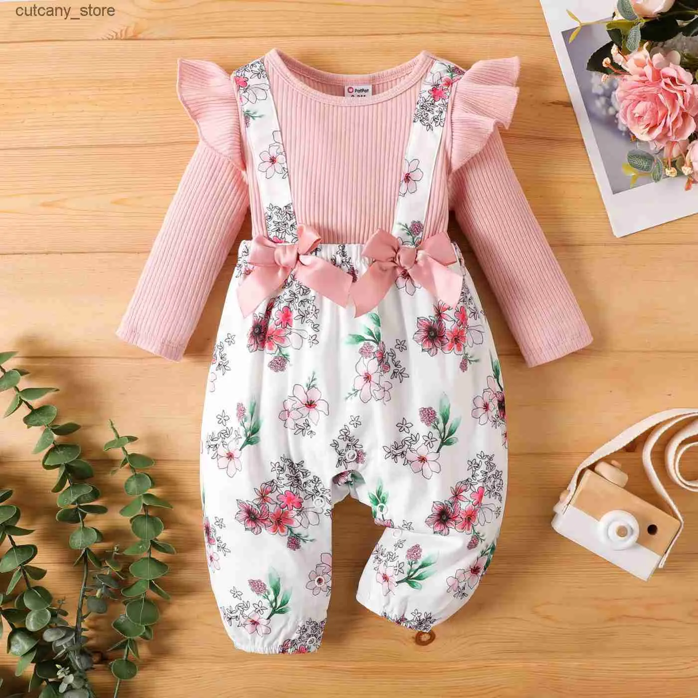 Jumpsuits Baby Girl Floral Pattern Bow Design Jumpsuit L240307