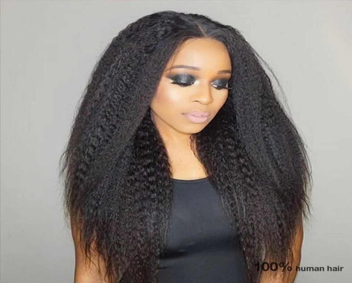Heavy Density Kinky Straight Brazilian 8A Virgin Human Full Lace Wigs With Baby Hair Wavy Coarse Yaki Lace Front Wig For Black Wom9482974