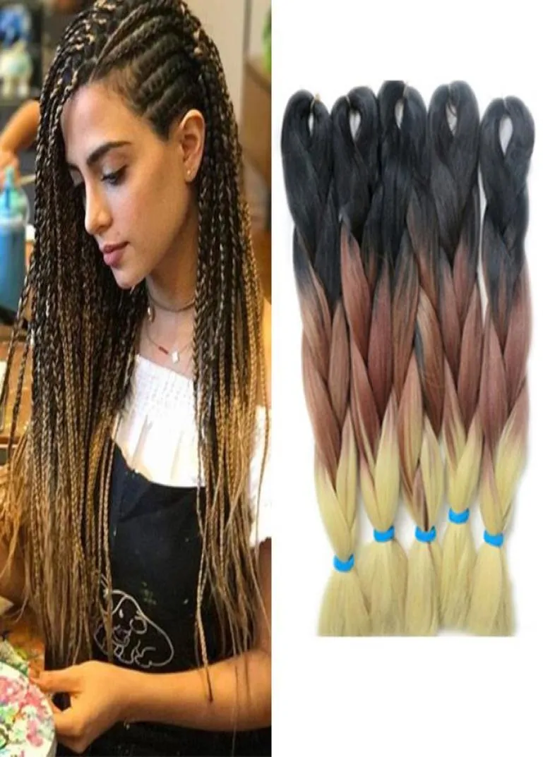 Capelli intrecciati Kanekalon Colore marrone scuro 27 Capelli intrecciati Ombre a tre toni per trecce scatola Fibra ad alta temperatura Crochet 243788523