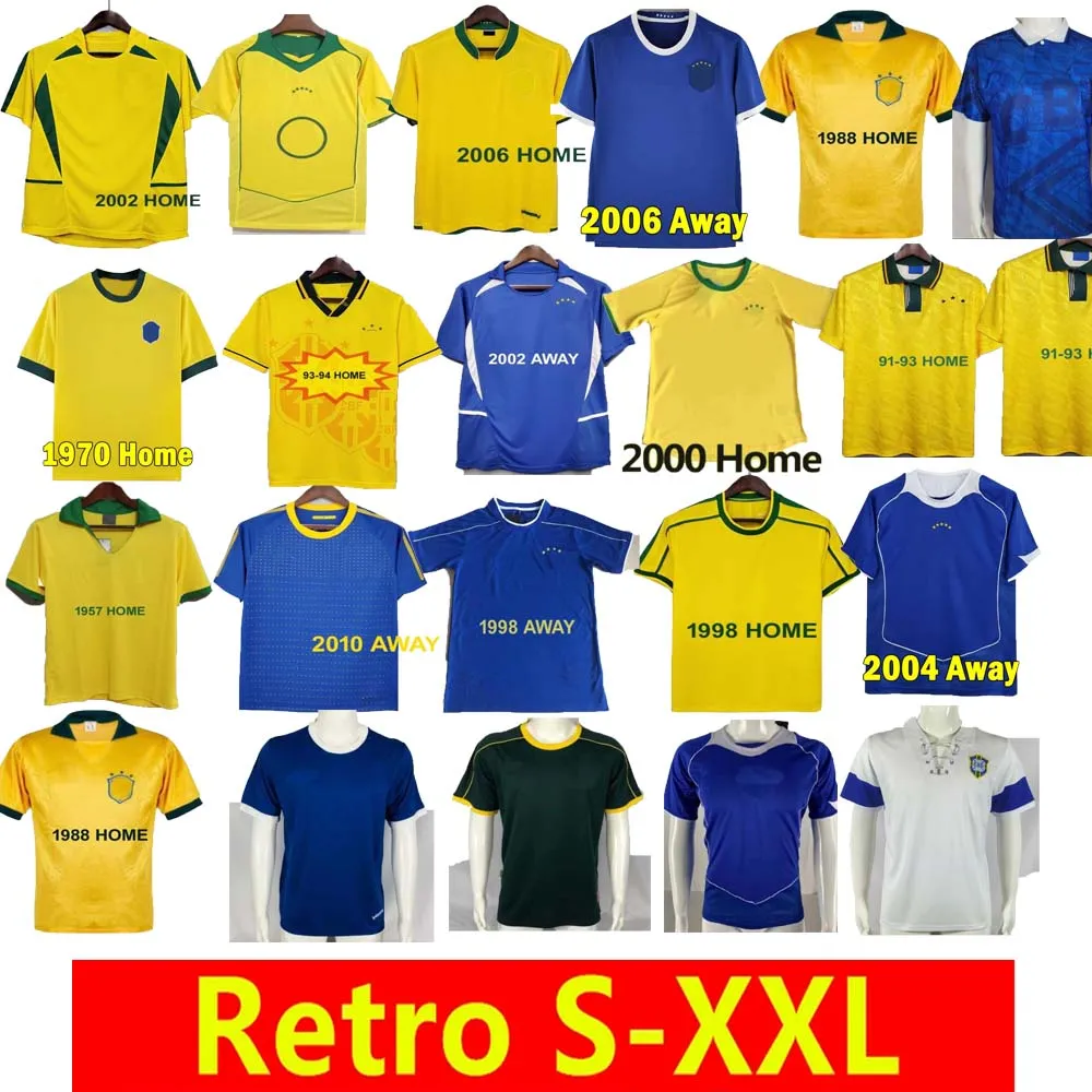 Brasil Vintage Jersey Romario Rivaldo Brazils Carlos Ronaldinho Camisa de Futebol 1998 2002 Ronaldo Kaka 2006 2000 1994 1970 1957 1950 Pele Retro Soccer Jerseys